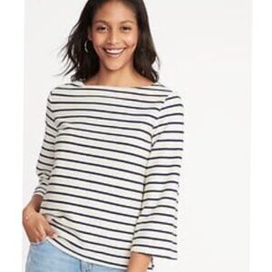 OLD NAVY Boat-neck Tee Navy white striped textured XS